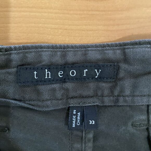 Theory Zaine Patton Slim Straight 9" Shorts Dark Olive Green Mens -Size 33 - Picture 3 of 10